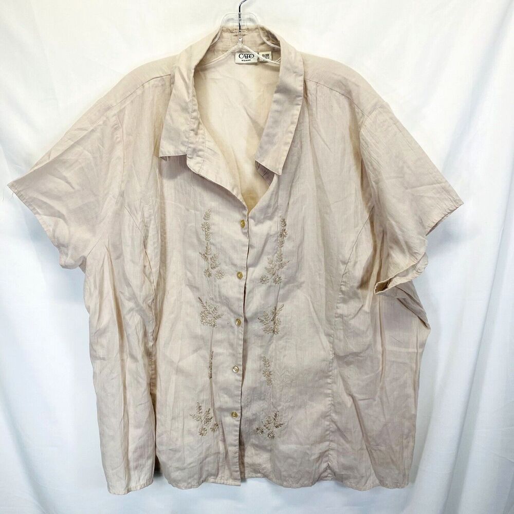 Cato Women Blouse Plus Size 26W/28 Embroidered Floral Short Sleeve Button Up